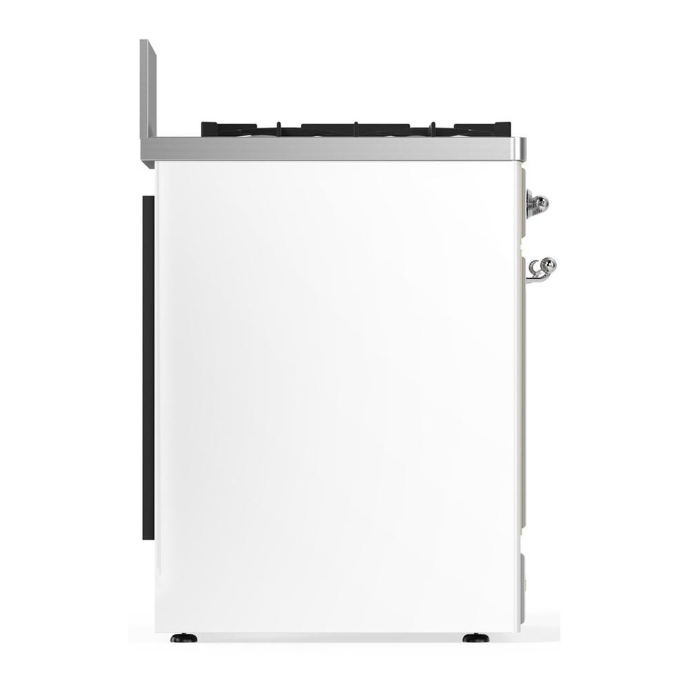 Ilve UM30QNR3WHC Ilve Um30Qnr3Whc Majestic Iii 30 Inch Dual Fuel Range With 5 Black Brass Burners, Dual Function Burner Up To 25,000 Btu (Natural Gas, Solid Door, White, Chrome)