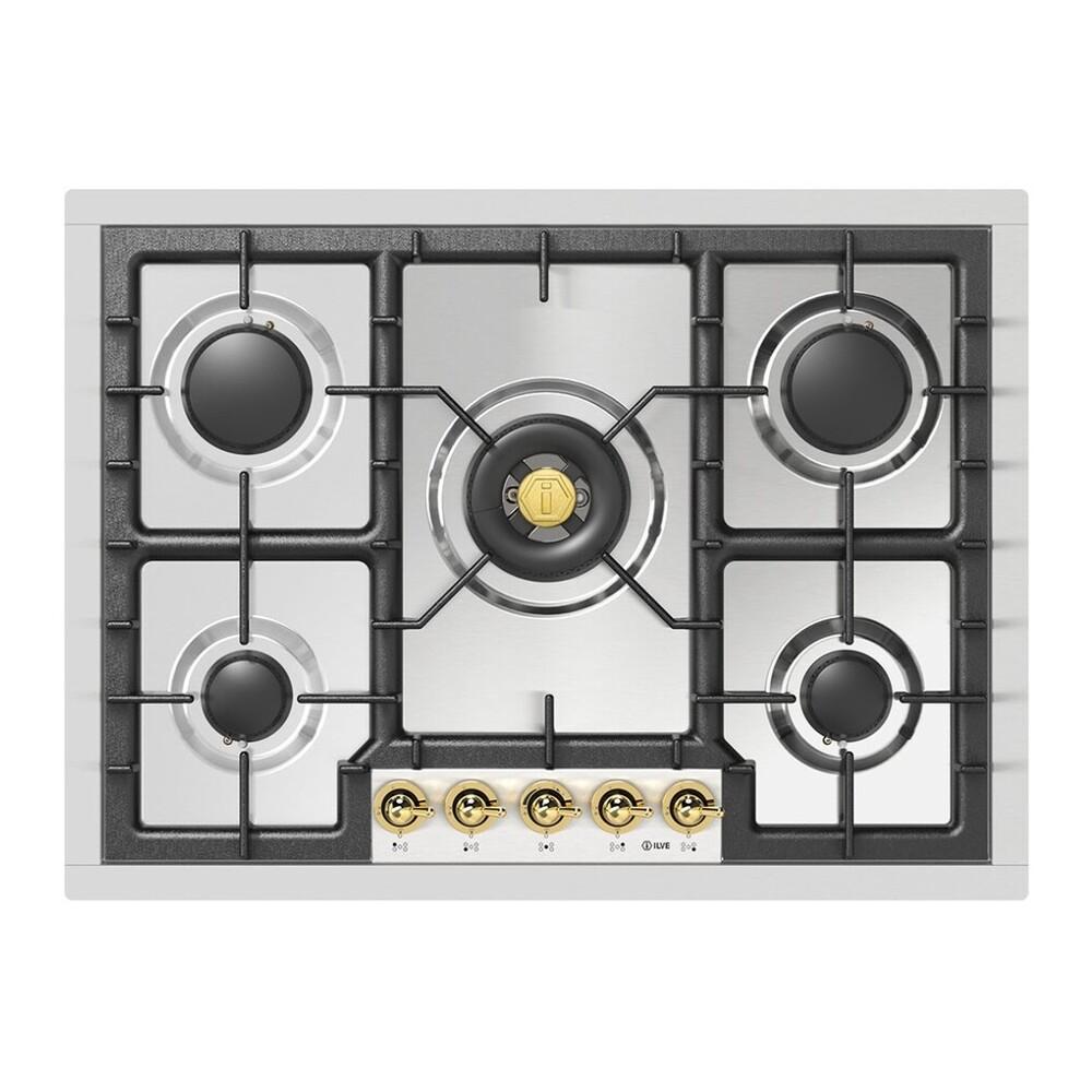 Ilve UHCPT75NSSGLP Ilve Uhcpt75Nssglp Nostalgie Ii 30 Inch Built-In Gas Cooktop With 5 Burners, In Stainless Steel (Liquid Propane, Brass)