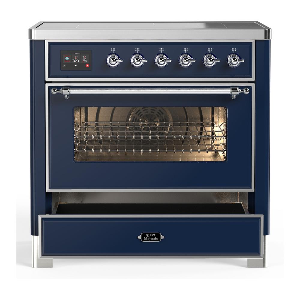 Ilve UMIB36NR3MBC Ilve Umib36Nr3Mbc Majestic Iii 36 Inch Induction Range With 6 Elements, 3.5 Cu. Ft. Total Oven Capacity (Triple Glass Door, Midnight Blue, Chrome)