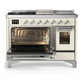 Ilve UM48FSNR3AWCLP Ilve Um48Fsnr3Awclp Majestic Iii 48 Inch Dual Fuel Range With 5 Black Brass Burners, Griddle And French Top, Dual Function Burner Up To 25,000 Btu (Liquid Propane, Triple Glass Door, Antique White, Chrome)
