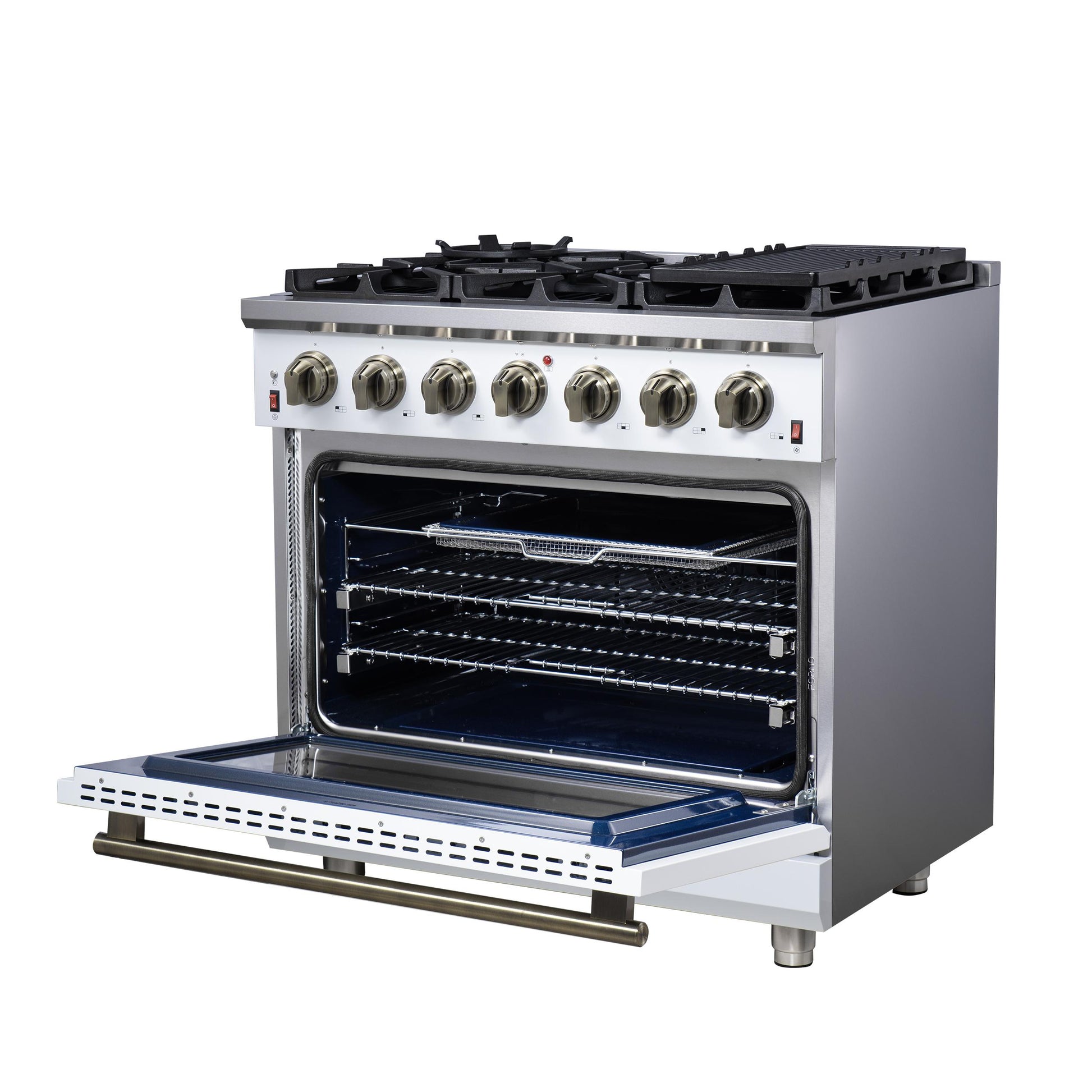 Forno FFSGS623936WHT Forno Massimo 36-Inch White Freestanding Gas Range, 6 Sealed Burners, Convection Oven, Energy Efficient