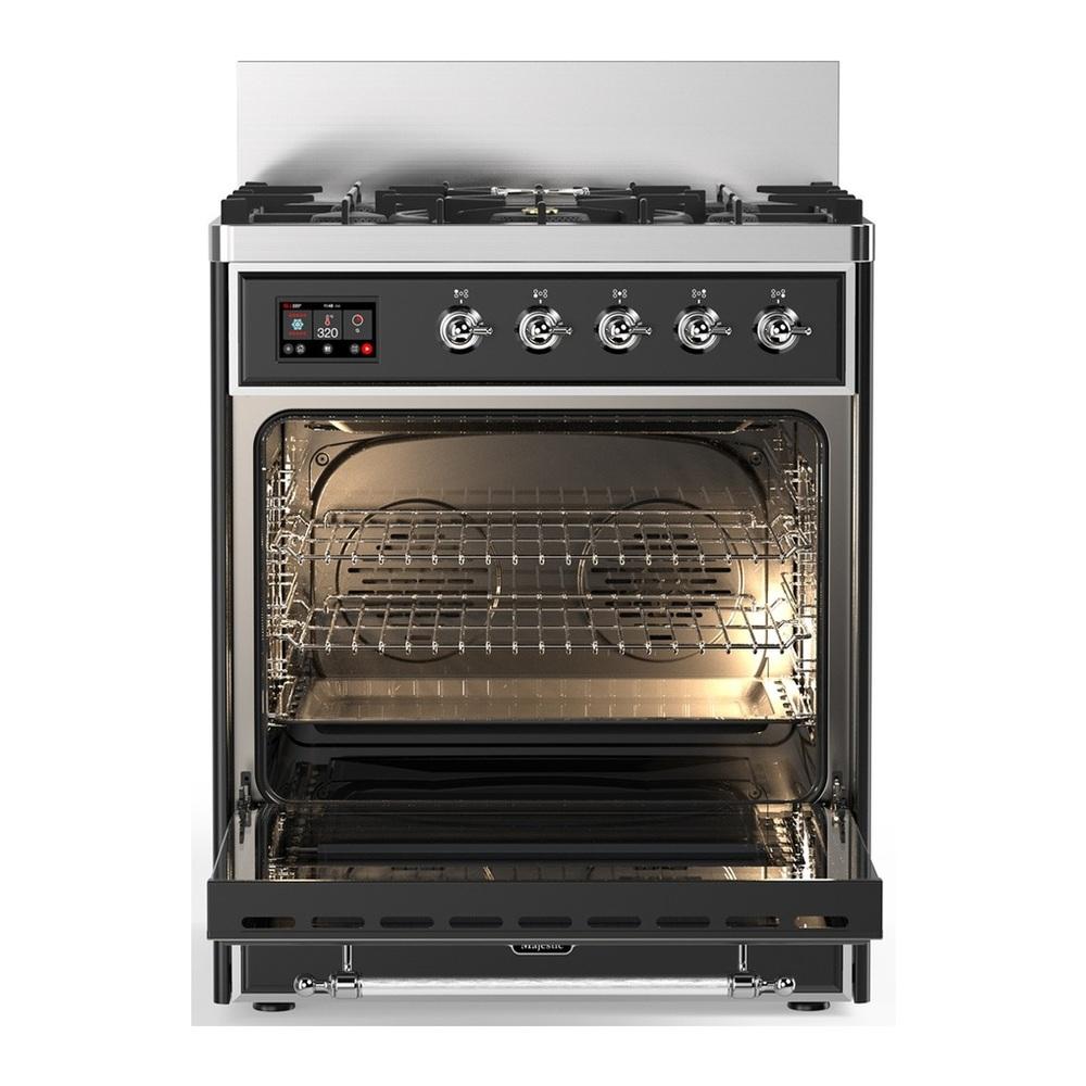 Ilve UM30NR3MGCLP Ilve Um30Nr3Mgclp Majestic Iii 30 Inch Dual Fuel Range With 5 Black Brass Burners, Dual Function Burner Up To 25,000 Btu (Liquid Propane, Triple Glass Door, Graphite Matte, Chrome)