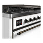 Ilve UM48FQNR3WHBLP Ilve Um48Fqnr3Whblp Majestic Iii 48 Inch Dual Fuel Range With 8 Burners And Griddle, Dual Function Burner Up To 25,000 Btu (Liquid Propane, Solid Door, White, Burnished)