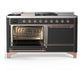 Ilve UM60FSQNR3MGP Ilve Um60Fsqnr3Mgp Majestic Iii 60 Inch Dual Fuel Range With 7 Burners, Griddle And French Top, Dual Function Burner With Up To 25,000 Btu (Natural Gas, Solid Door, Graphite Matte, Copper)