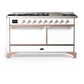 Ilve UM60FQNR3WHPLP Ilve Um60Fqnr3Whplp Majestic Iii 60 Inch Dual Fuel Range With 9 Burners And Griddle, Dual Function Burner Up To 25,000 Btu (Liquid Propane, Solid Door, White, Copper)