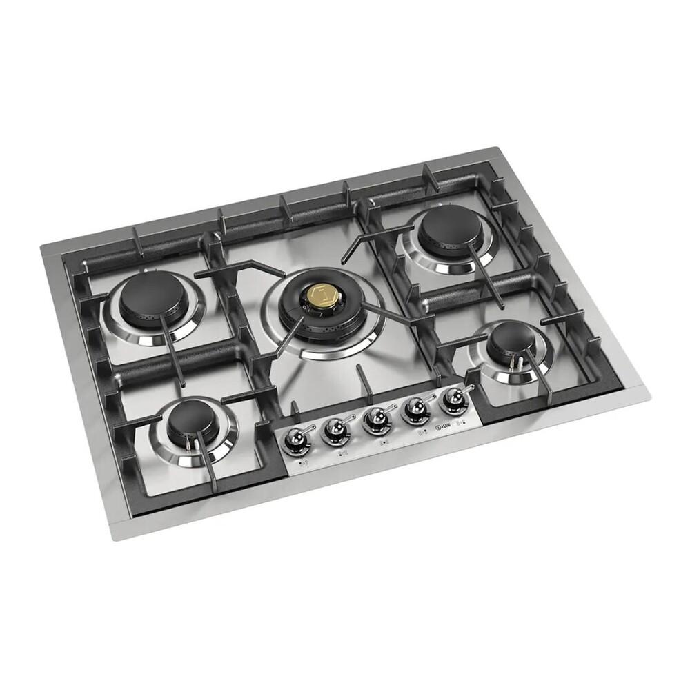 Ilve UHCPT75NSSC Ilve Uhcpt75Nssc Nostalgie Ii 30 Inch Built-In Gas Cooktop With 5 Burners, In Stainless Steel (Natural Gas, Chrome)