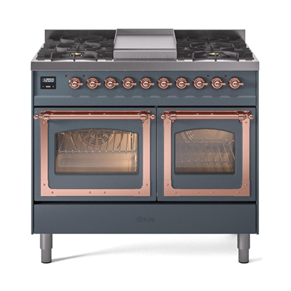 Ilve UND40FNMPBGPLP Ilve Und40Fnmpbgplp Nostalgie Ii Noblesse 40" Dual Fuel Range (Liquid Propane, Triple Glass Door, Blue Grey, Copper)