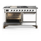 Ilve UM60FSQNR3WHB Ilve Um60Fsqnr3Whb Majestic Iii 60 Inch Dual Fuel Range With 7 Burners, Griddle And French Top, Dual Function Burner With Up To 25,000 Btu (Natural Gas, Solid Door, White, Burnished)