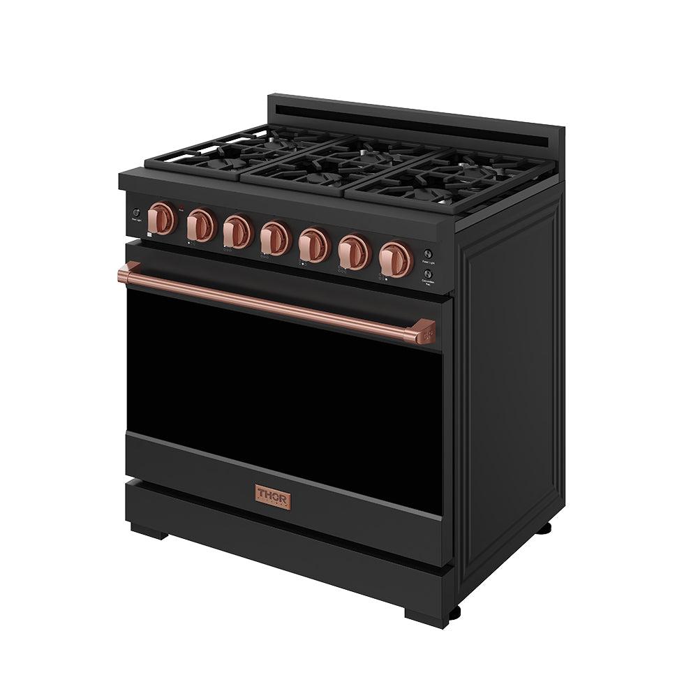 Thor Kitchen RSG36PBLPRSG 36 Inch Professional Liquid Propane Range With Precision Knob In Black And Rose Gold Gordon Ramsay Series