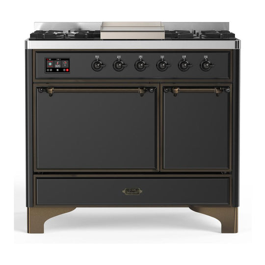 Ilve UMD40FQNR3MGB Ilve Umd40Fqnr3Mgb Majestic Iii 40 Inch Dual Fuel Range With 6 Burners And Griddle, Dual Function Burner Up To 25,000 Btu (Natural Gas, Solid Door, Graphite Matte, Burnished)