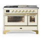 Ilve UM48FSNR3AWG Ilve Um48Fsnr3Awg Majestic Iii 48 Inch Dual Fuel Range With 5 Black Brass Burners, Griddle And French Top, Dual Function Burner Up To 25,000 Btu (Natural Gas, Triple Glass Door, Antique White, Brass)