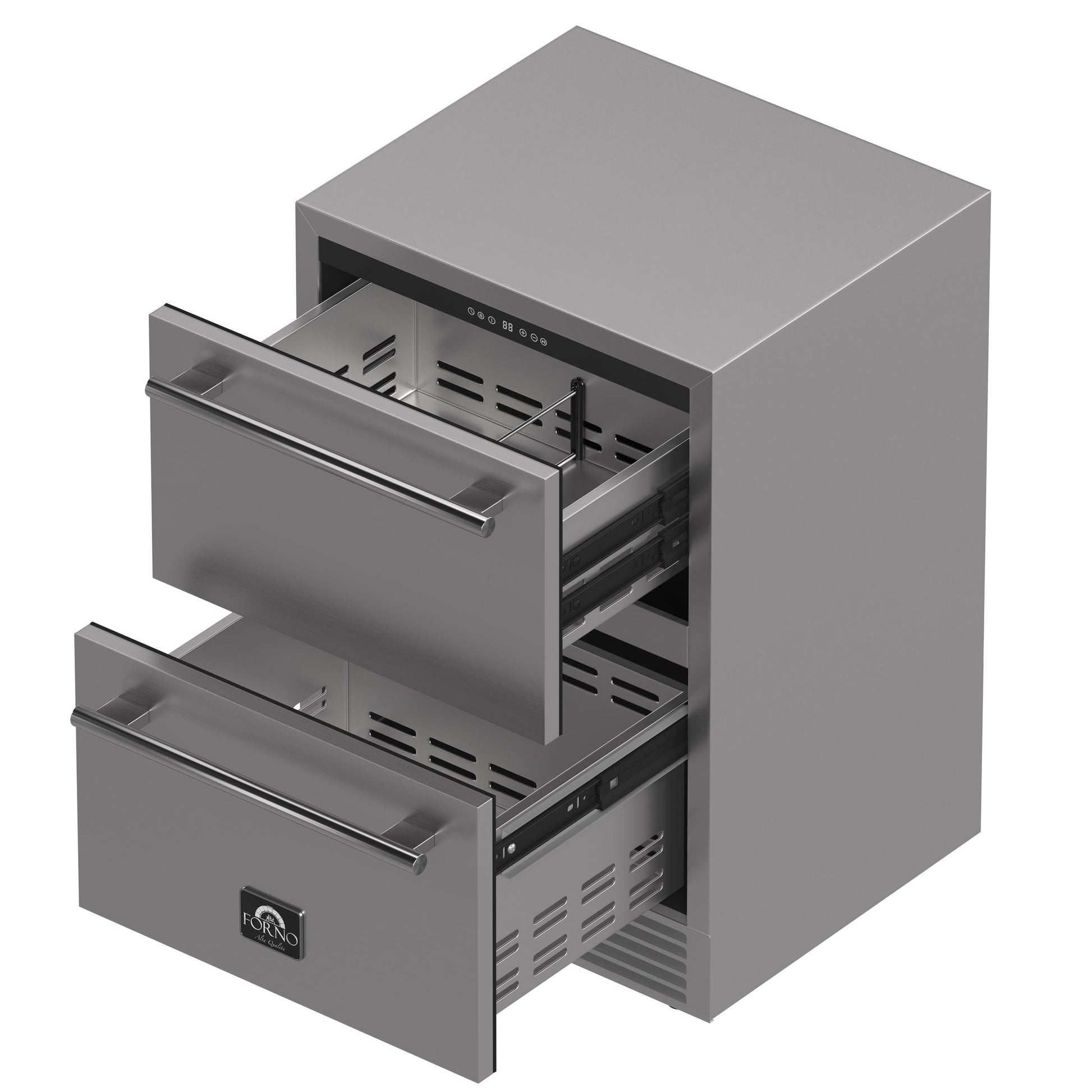 Forno FDROD161124S Forno Como 24-Inch Indoor Outdoor Drawer Refrigerator, 4.87 Cu.Ft, Stainless Steel Interior, Adjustable Shelves, Led Lighting
