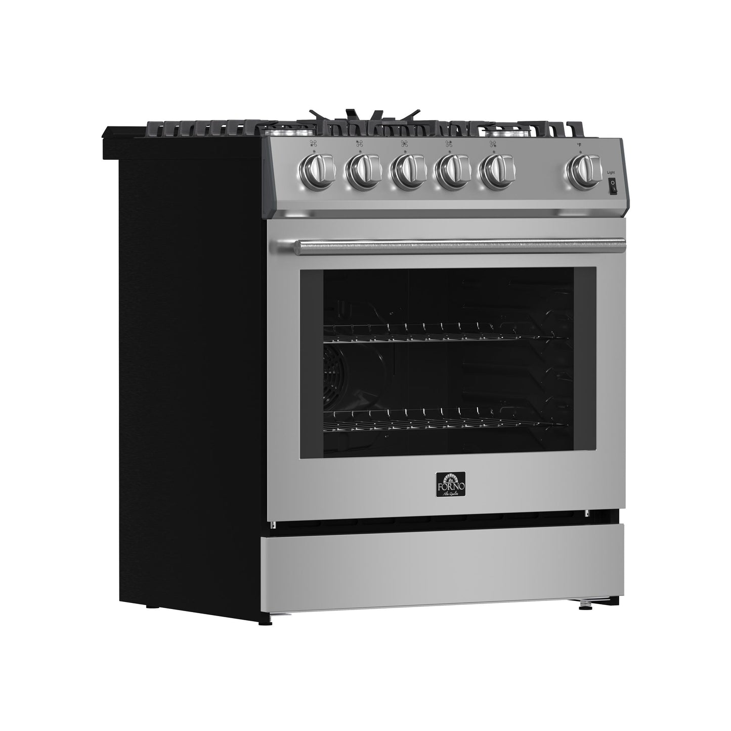 Forno FFSGS111630 Forno Leonardo 30-Inch Stainless Steel Gas Range, 5 Sealed Burners (Totaling 39,500 Btu), 5 Cu.Ft. Convection Oven, Continuous Cast Iron Grates, Black Enamel Interior, Auto Re-Ignition, Lp Conversion Kit Included