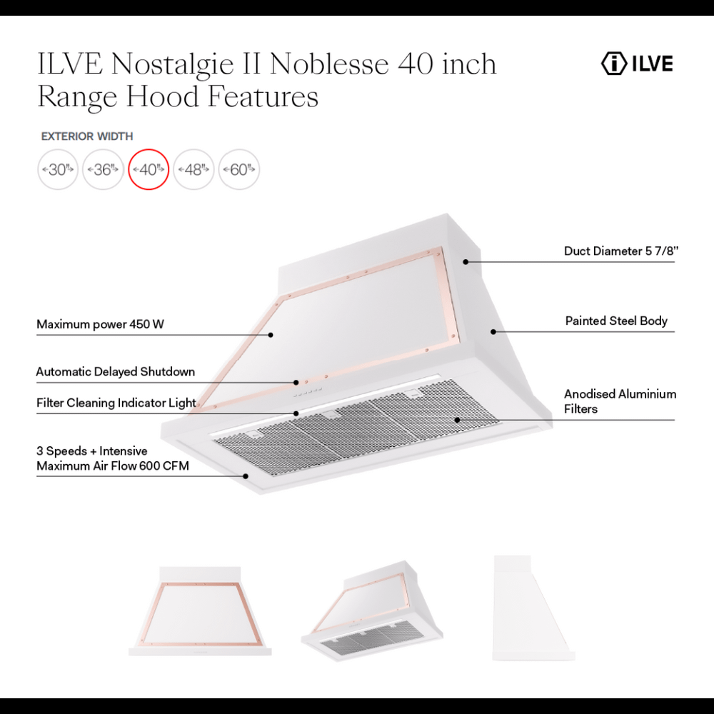 Ilve UANB40BGB Ilve Uanb40Bgb Nostalgie Ii Noblesse 40 Inch Range Hood With 600 Cfm (Blue Grey, Burnished)