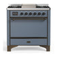 Ilve UM36FQNR3BGBLP Ilve Um36Fqnr3Bgblp Majestic Iii 36 Inch Dual Fuel Range With 6 Black Brass Burners And Griddle, Dual Function Burner Up To 25,000 Btu (Solid Door, Blue Grey, Burnished, Liquid Propane)