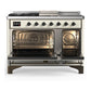 Ilve UM48FSNR3AWB Ilve Um48Fsnr3Awb Majestic Iii 48 Inch Dual Fuel Range With 5 Black Brass Burners, Griddle And French Top, Dual Function Burner Up To 25,000 Btu (Natural Gas, Triple Glass Door, Antique White, Burnished)