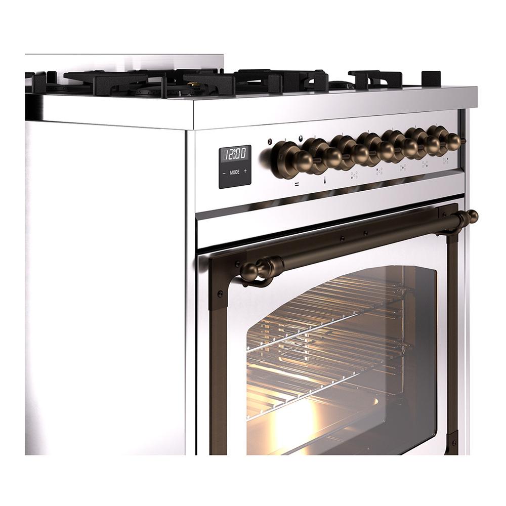 Ilve UN30NMPSSBLP Ilve Un30Nmpssblp Nostalgie Ii Noblesse 30" Dual Fuel Range (Liquid Propane, Triple Glass Door, Stainless Steel, Burnished)