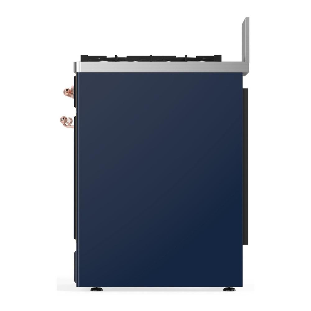 Ilve UM30QNR3MBPLP Ilve Um30Qnr3Mbplp Majestic Iii 30 Inch Dual Fuel Range With 5 Black Brass Burners, Dual Function Burner Up To 25,000 Btu (Liquid Propane, Solid Door, Midnight Blue, Copper)