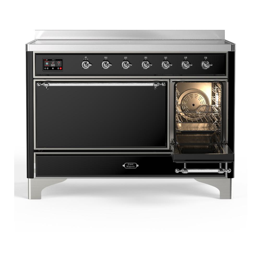 Ilve UMIB48QNR3BKC Ilve Umib48Qnr3Bkc Majestic Iii 48 Inch Induction Range With 6 Elements, 5.02 Cu. Ft. Total Oven Capacity (Solid Door, Glossy Black, Chrome)