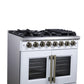 Forno FFSGS638736WHT Forno Capriasca 36 Inch Freestanding French Door Dual Fuel Range In White With Antique Brass Accessories, 6 Burners, True Convection Oven