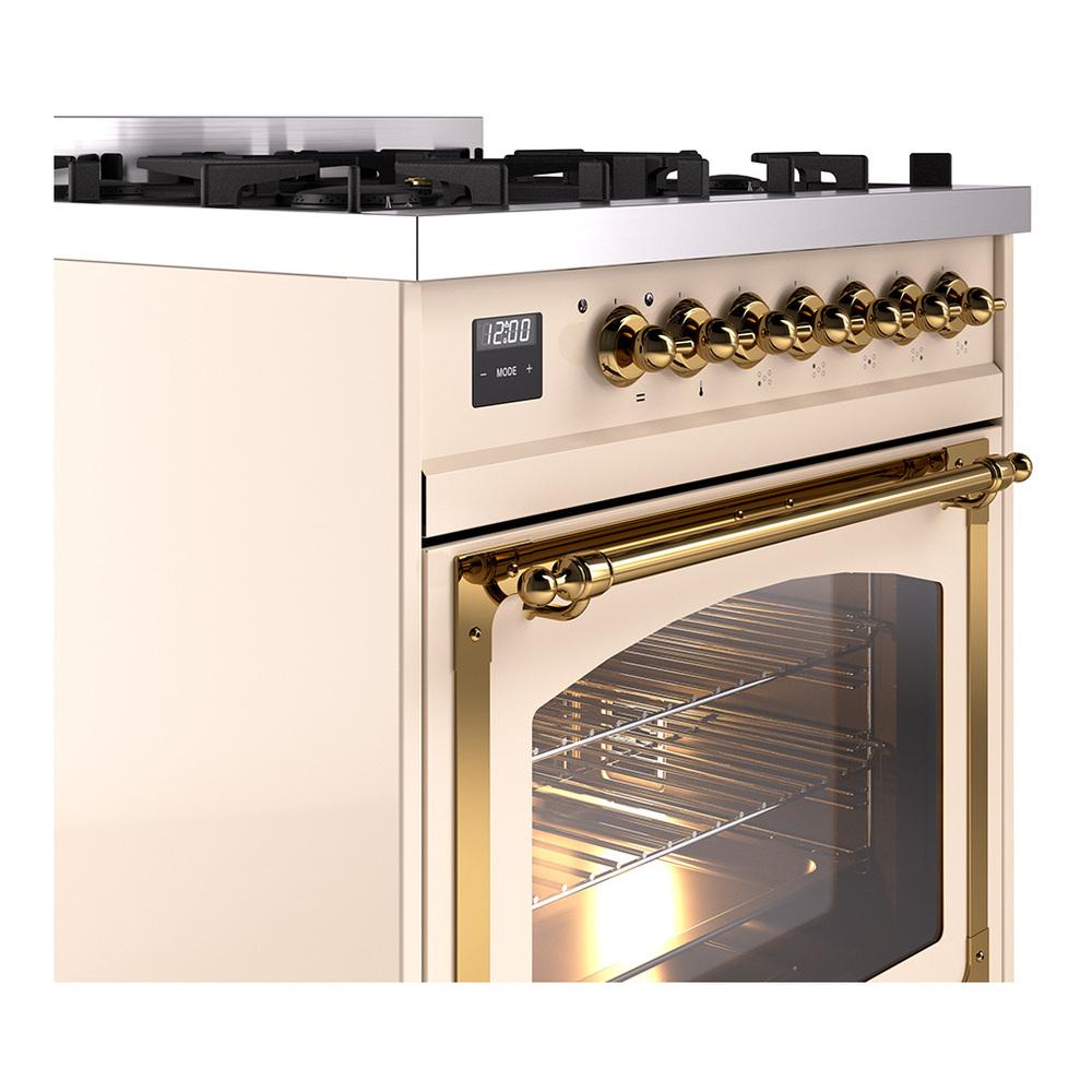 Ilve UN30NMPAWGLP Ilve Un30Nmpawglp Nostalgie Ii Noblesse 30" Dual Fuel Range (Liquid Propane, Triple Glass Door, Antique White, Brass)
