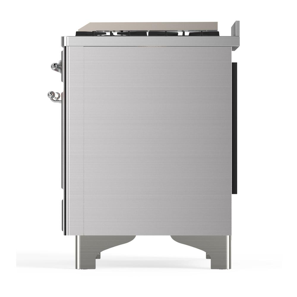 Ilve UM36FQNR3SSC Ilve Um36Fqnr3Ssc Majestic Iii 36 Inch Dual Fuel Range With 6 Black Brass Burners And Griddle, Dual Function Burner Up To 25,000 Btu (Solid Door, Stainless Steel, Chrome, Natural Gas)