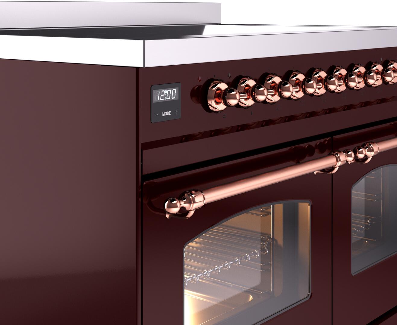 Ilve UPDI406NMPBUP Nostalgie Ii 40 Inch Electric Freestanding Range In Burgundy With Copper Trim