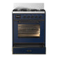 Ilve UM30NR3MBBLP Ilve Um30Nr3Mbblp Majestic Iii 30 Inch Dual Fuel Range With 5 Black Brass Burners, Dual Function Burner Up To 25,000 Btu (Liquid Propane, Triple Glass Door, Midnight Blue, Burnished)