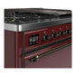 Ilve UM48FQNR3BUB Ilve Um48Fqnr3Bub Majestic Iii 48 Inch Dual Fuel Range With 8 Burners And Griddle, Dual Function Burner Up To 25,000 Btu (Natural Gas, Solid Door, Burgundy, Burnished)
