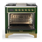 Ilve UM36FNR3EGGLP Ilve Um36Fnr3Egglp Majestic Iii 36 Inch Dual Fuel Range With 6 Black Brass Burners And Griddle, Dual Function Burner Up To 25,000 Btu (Triple Glass Door, Emerald Green, Brass, Liquid Propane)