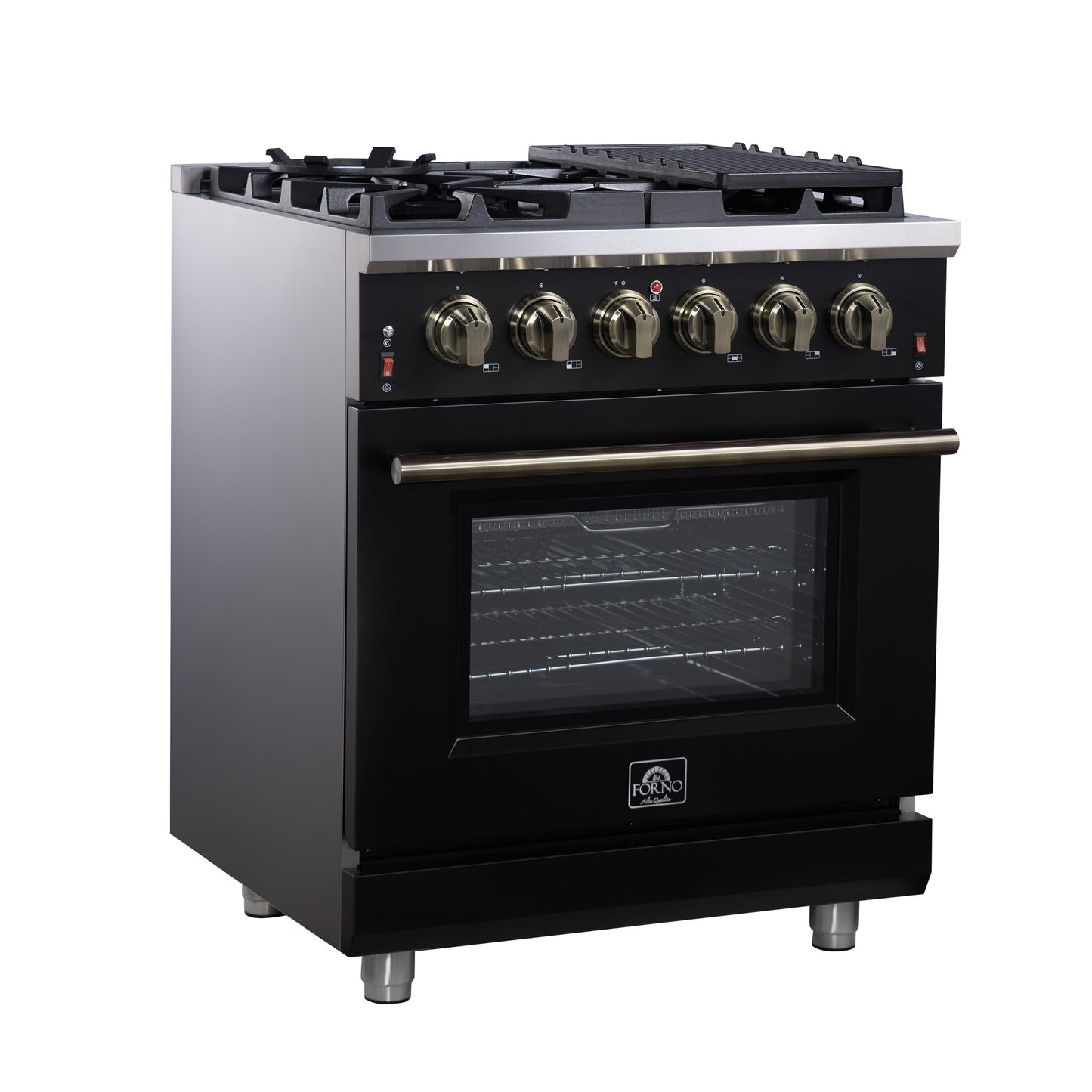 Forno FFSGS623930BLK Forno Massimo 30-Inch Black Freestanding Gas Range, 5 Burners, True Convection Oven