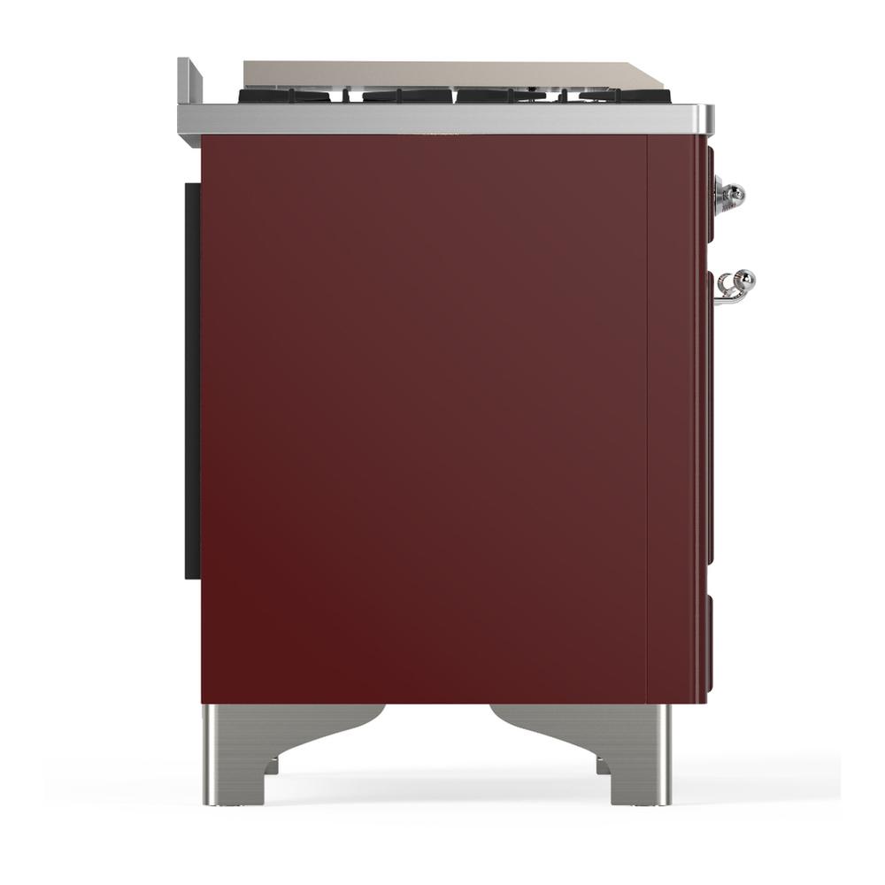 Ilve UM60FNR3BUC Ilve Um60Fnr3Buc Majestic Iii 60 Inch Dual Fuel Range With 9 Burners And Griddle, Dual Function Burner Up To 25,000 Btu (Natural Gas, Triple Glass Door, Burgundy, Chrome)