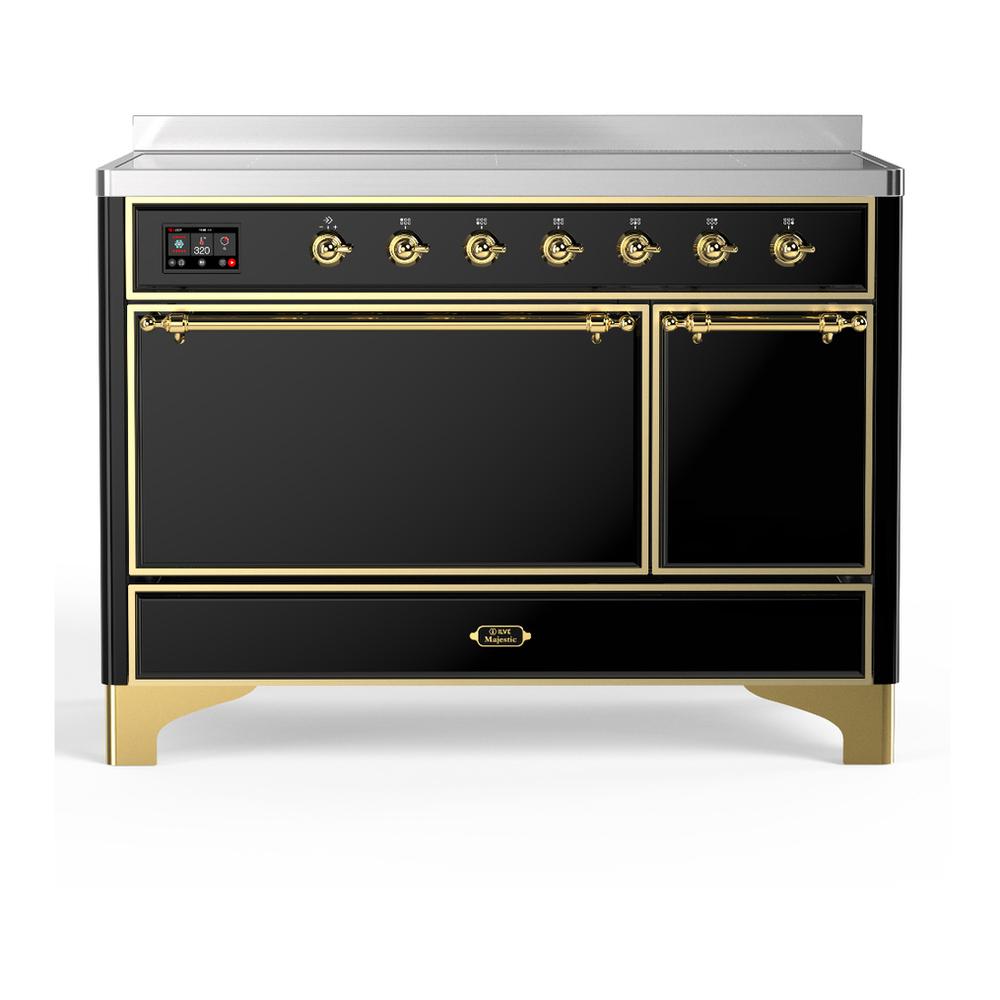 Ilve UMIB48QNR3BKG Ilve Umib48Qnr3Bkg Majestic Iii 48 Inch Induction Range With 6 Elements, 5.02 Cu. Ft. Total Oven Capacity (Solid Door, Glossy Black, Brass)