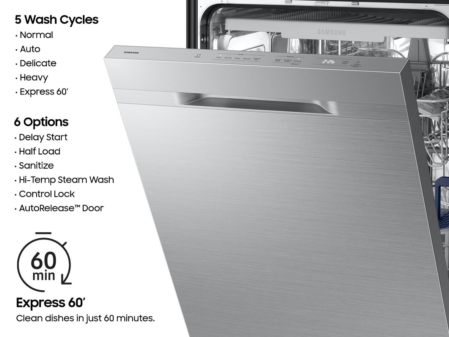 Samsung DW70H83YEUR Dishwasher With 3 Point Wash System Autorelease™ Door 3Rd Rack 48 Dba