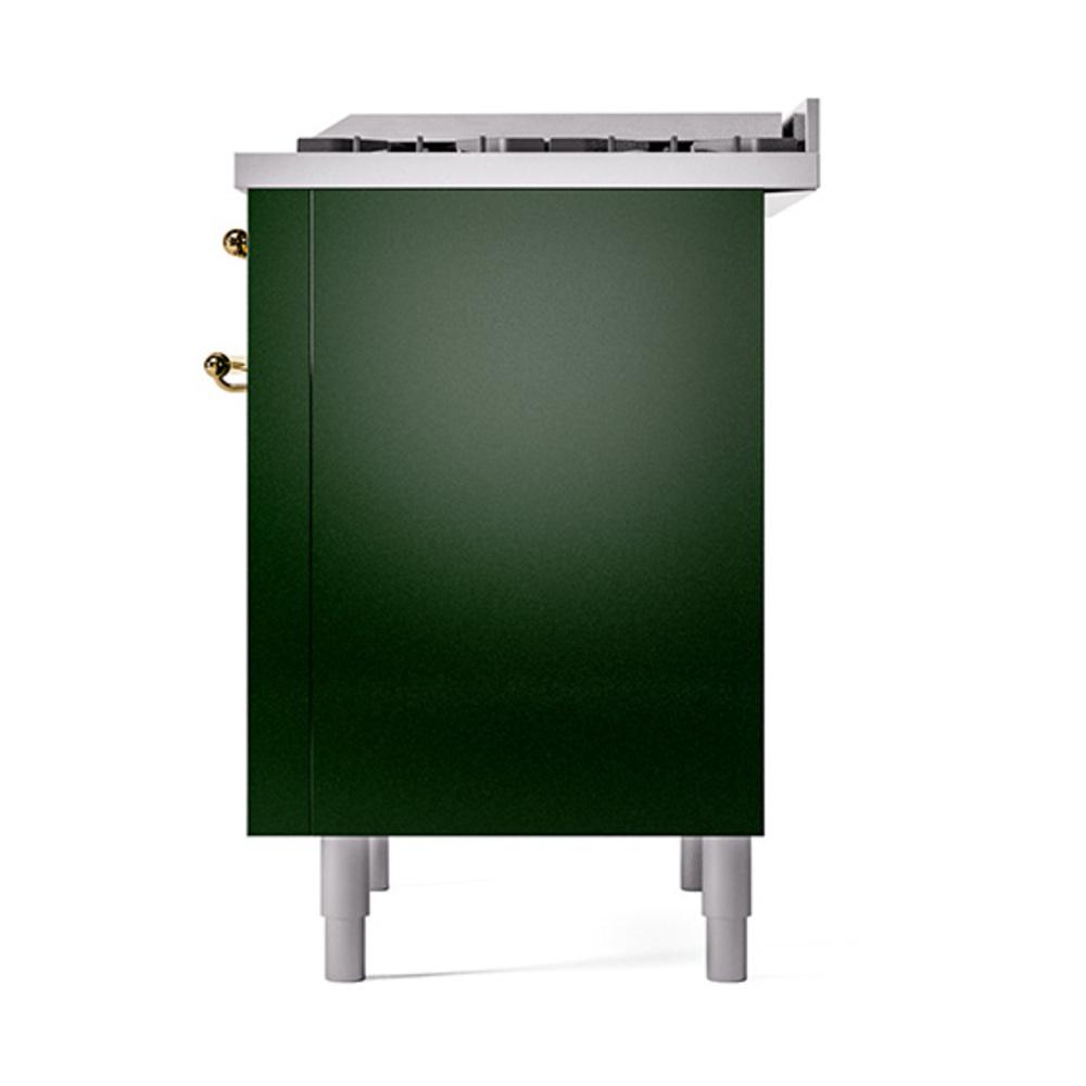 Ilve UN36FQNMPEGG Ilve Un36Fqnmpegg Nostalgie Ii Noblesse 36" Dual Fuel Range (Natural Gas, Solid Door, Emerald Green, Brass)