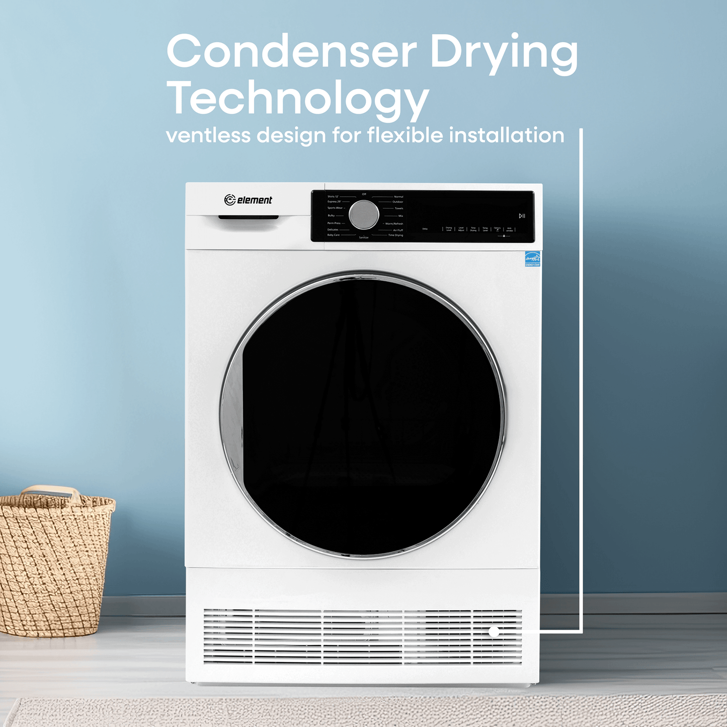 Element Appliance ECD4224EGW Element 4.0 Cu. Ft. Front Load Electric Dryer - White, Energy Star (Ecd4224Egw)
