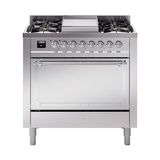 Ilve UN36FQNMPSSCLP Ilve Un36Fqnmpssclp Nostalgie Ii Noblesse 36" Dual Fuel Range (Liquid Propane, Solid Door, Stainless Steel, Chrome)
