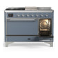 Ilve UM48FSQNR3BGCLP Ilve Um48Fsqnr3Bgclp Majestic Iii 48 Inch Dual Fuel Range With 5 Black Brass Burners, Griddle And French Top, Dual Function Burner Up To 25,000 Btu (Liquid Propane, Solid Door, Blue Grey, Chrome)