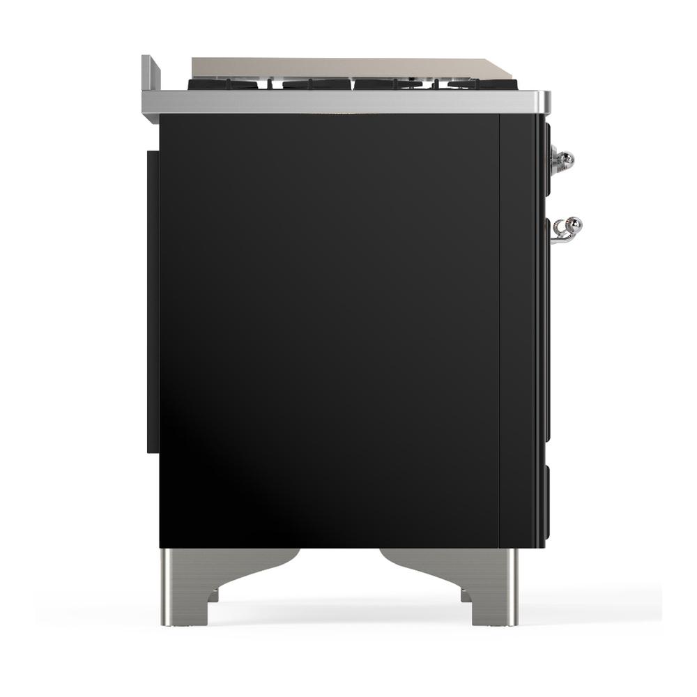 Ilve UM48FQNR3BKC Ilve Um48Fqnr3Bkc Majestic Iii 48 Inch Dual Fuel Range With 8 Burners And Griddle, Dual Function Burner Up To 25,000 Btu (Natural Gas, Solid Door, Glossy Black, Chrome)