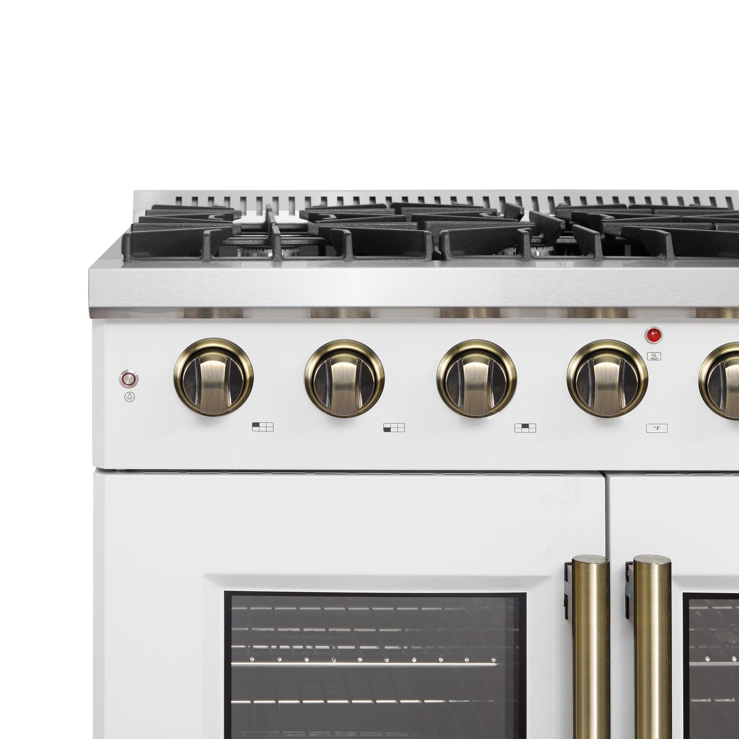 Forno FFSGS644436WHT Forno Galiano 36-Inch French Door Gas Range White And Antique Brass Design, 6 Sealed Burners 83,000 Btu, 5.36 Cu.Ft. Convection Oven