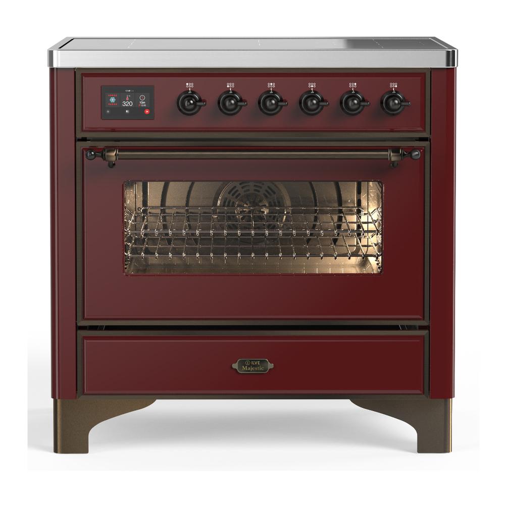 Ilve UMIB36NR3BUB Ilve Umib36Nr3Bub Majestic Iii 36 Inch Induction Range With 6 Elements, 3.5 Cu. Ft. Total Oven Capacity (Triple Glass Door, Burgundy, Burnished)