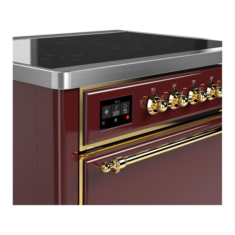 Ilve UMIB36QNR3BUG Ilve Umib36Qnr3Bug Majestic Iii 36 Inch Induction Range With 6 Elements, 3.5 Cu. Ft. Total Oven Capacity (Solid Door, Burgundy, Brass)