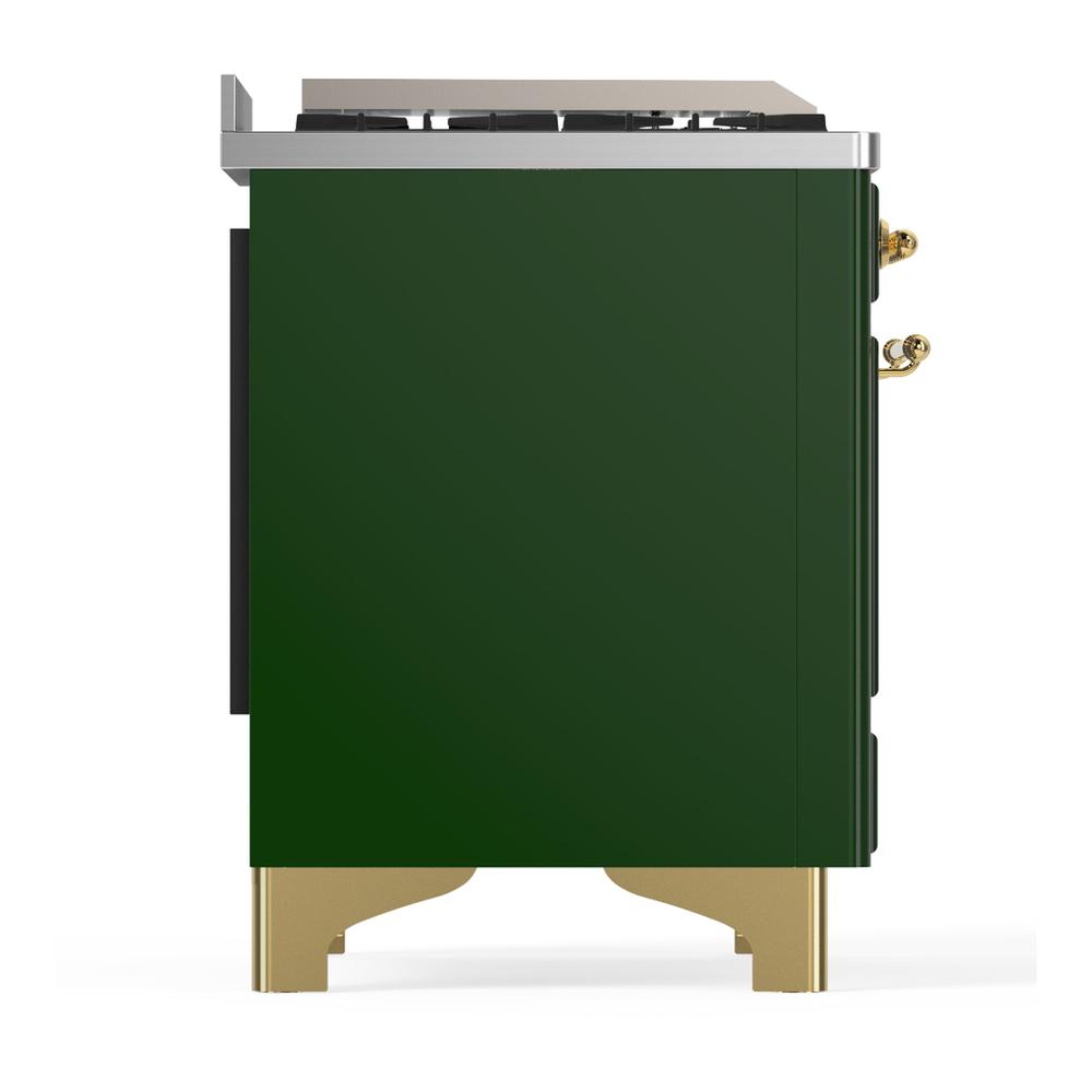 Ilve UM36FNR3EGG Ilve Um36Fnr3Egg Majestic Iii 36 Inch Dual Fuel Range With 6 Black Brass Burners And Griddle, Dual Function Burner Up To 25,000 Btu (Triple Glass Door, Emerald Green, Brass, Natural Gas)