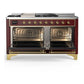 Ilve UM60FSQNR3BUGLP Ilve Um60Fsqnr3Buglp Majestic Iii 60 Inch Dual Fuel Range With 7 Burners, Griddle And French Top, Dual Function Burner With Up To 25,000 Btu (Liquid Propane, Solid Door, Burgundy, Brass)