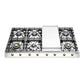 Ilve UHCP1265FNSSGLP Ilve Uhcp1265Fnssglp Nostalgie Ii 48 Inch Gas Cooktop With 8 Burners, Griddle, In Stainless Steel (Liquid Propane, Brass)