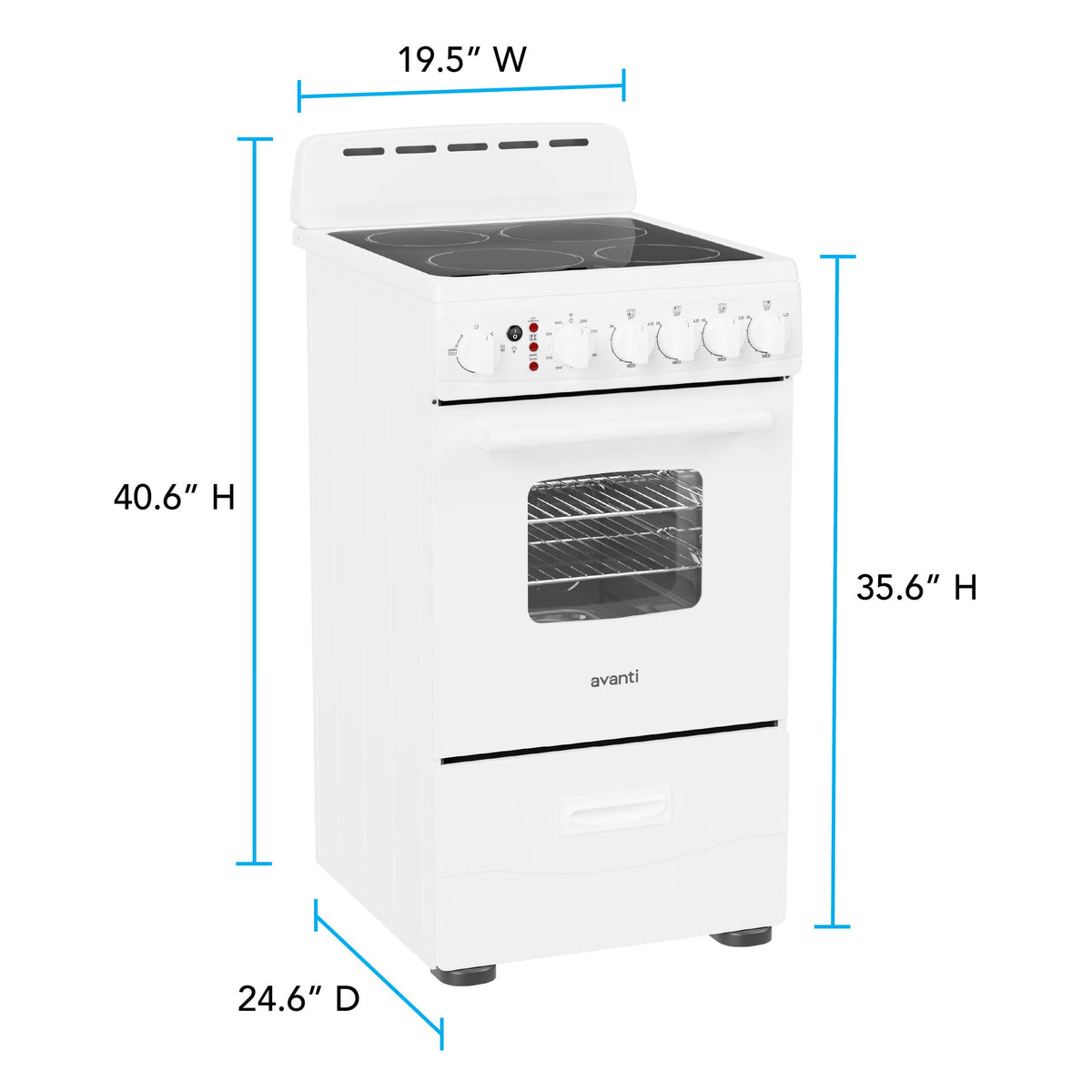 Avanti CERU200P0W Avanti 20-Inch Freestanding Electric Range With Ceramic Glass Cooktop, In White (Ceru200P0W)