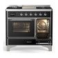 Ilve UMD40FNR3BKCLP Ilve Umd40Fnr3Bkclp Majestic Iii 40 Inch Dual Fuel Range With 6 Burners And Griddle, Dual Function Burner Up To 25,000 Btu (Liquid Propane, Triple Glass Door, Glossy Black, Chrome)