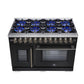 Forno FFSGS638748BLK Forno Capriasca 48 Inch Freestanding French Door Dual Fuel Range In Black With Antique Brass Accessories, 8 Burners, True Convection Oven