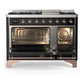 Ilve UM48FQNR3BKP Ilve Um48Fqnr3Bkp Majestic Iii 48 Inch Dual Fuel Range With 8 Burners And Griddle, Dual Function Burner Up To 25,000 Btu (Natural Gas, Solid Door, Glossy Black, Copper)