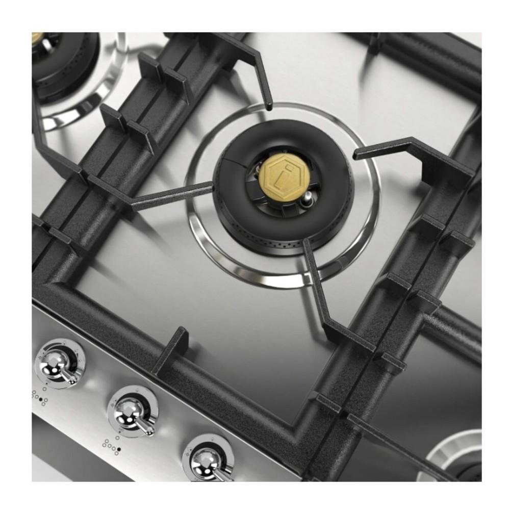 Ilve UHCPT125FNSSC Ilve Uhcpt125Fnssc Nostalgie Ii 48 Inch Built-In Gas Cooktop With Total Black Brass Burners, In Stainless Steel (6 Sealed Burners + Left Griddle, Natural Gas, Chrome)